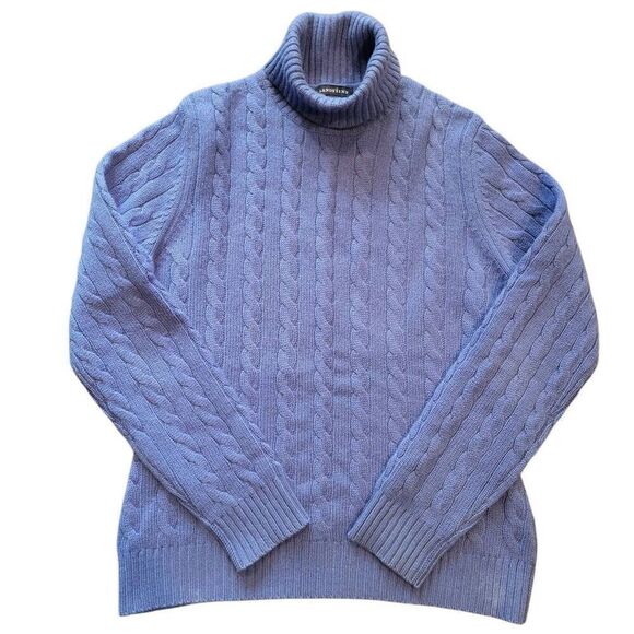 Land's End Sweater Women's Medium Periwinkle Cashmere Cable Knit Turtleneck - Picture 1 of 5